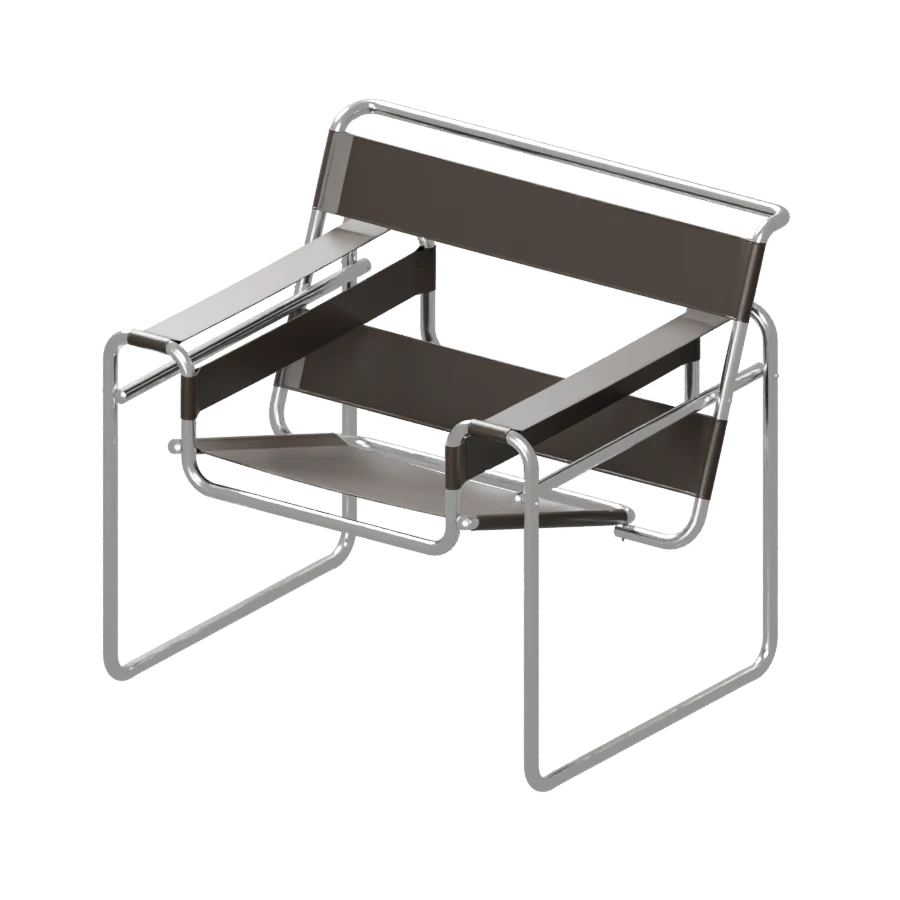 Black leather and tubular steel lounge chair in the Cloudly furniture viewer