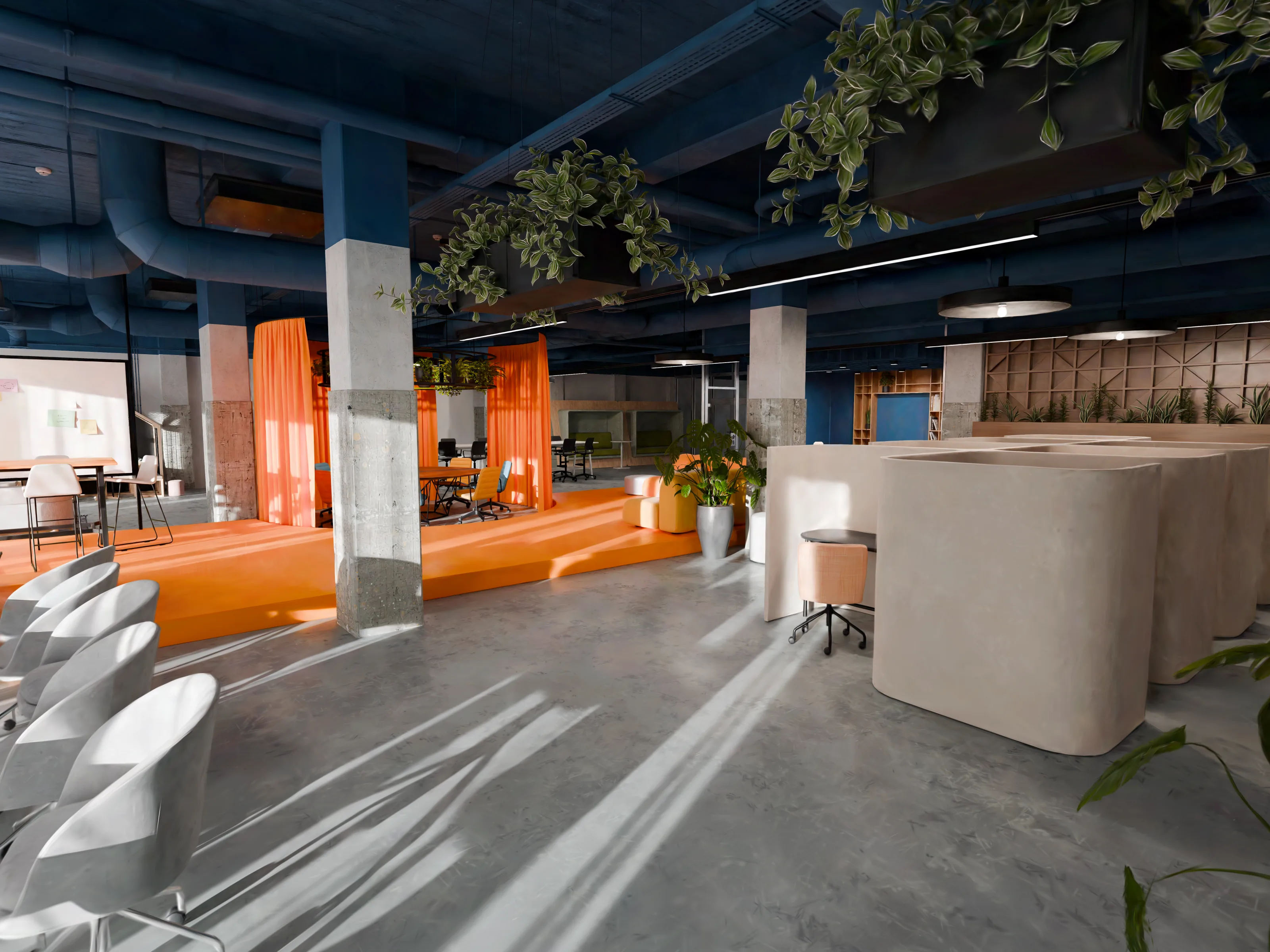 Eigentijds kantoor gereconstrueerd als interactieve Gaussian-splat