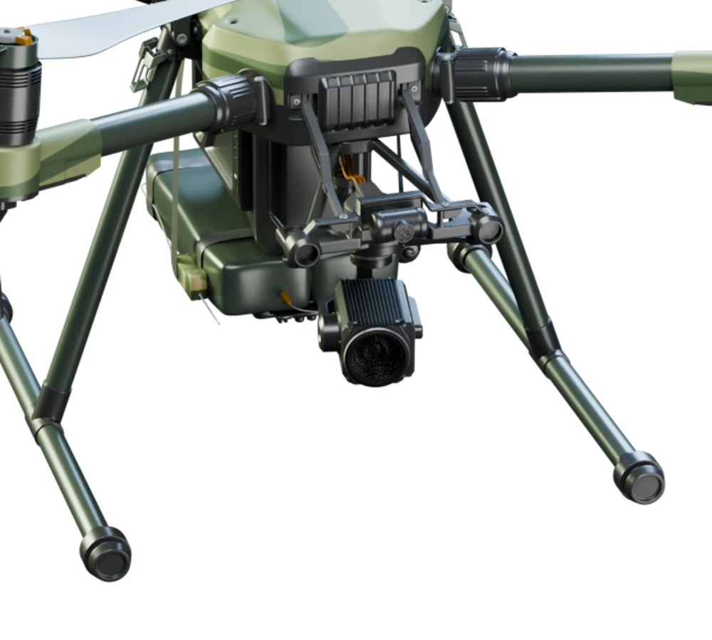 Close-up of the drone's camera and structural details
